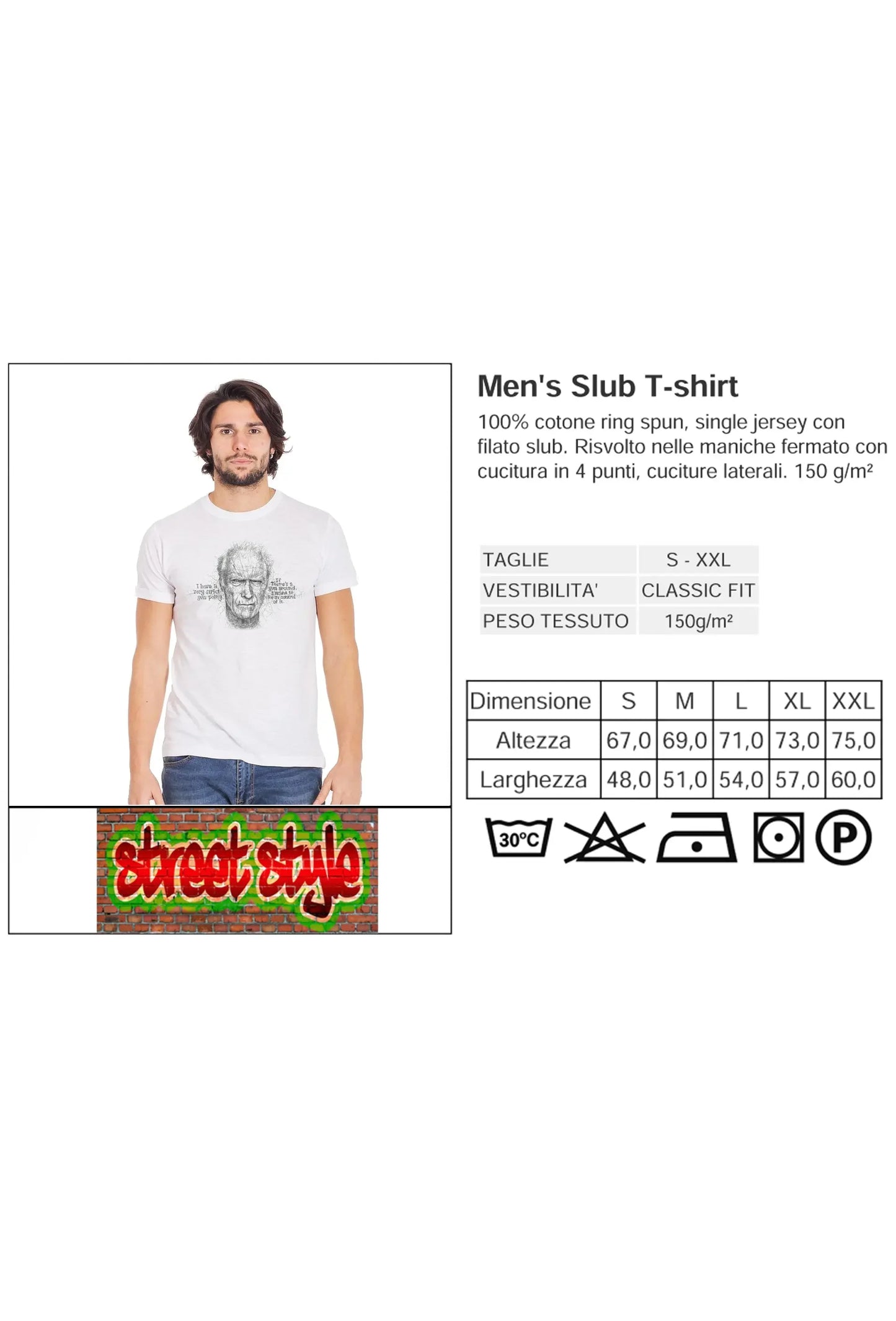 T-shirt Clint Eastwood Stilizzata - Urban Slub Uomo - STREET STYLE