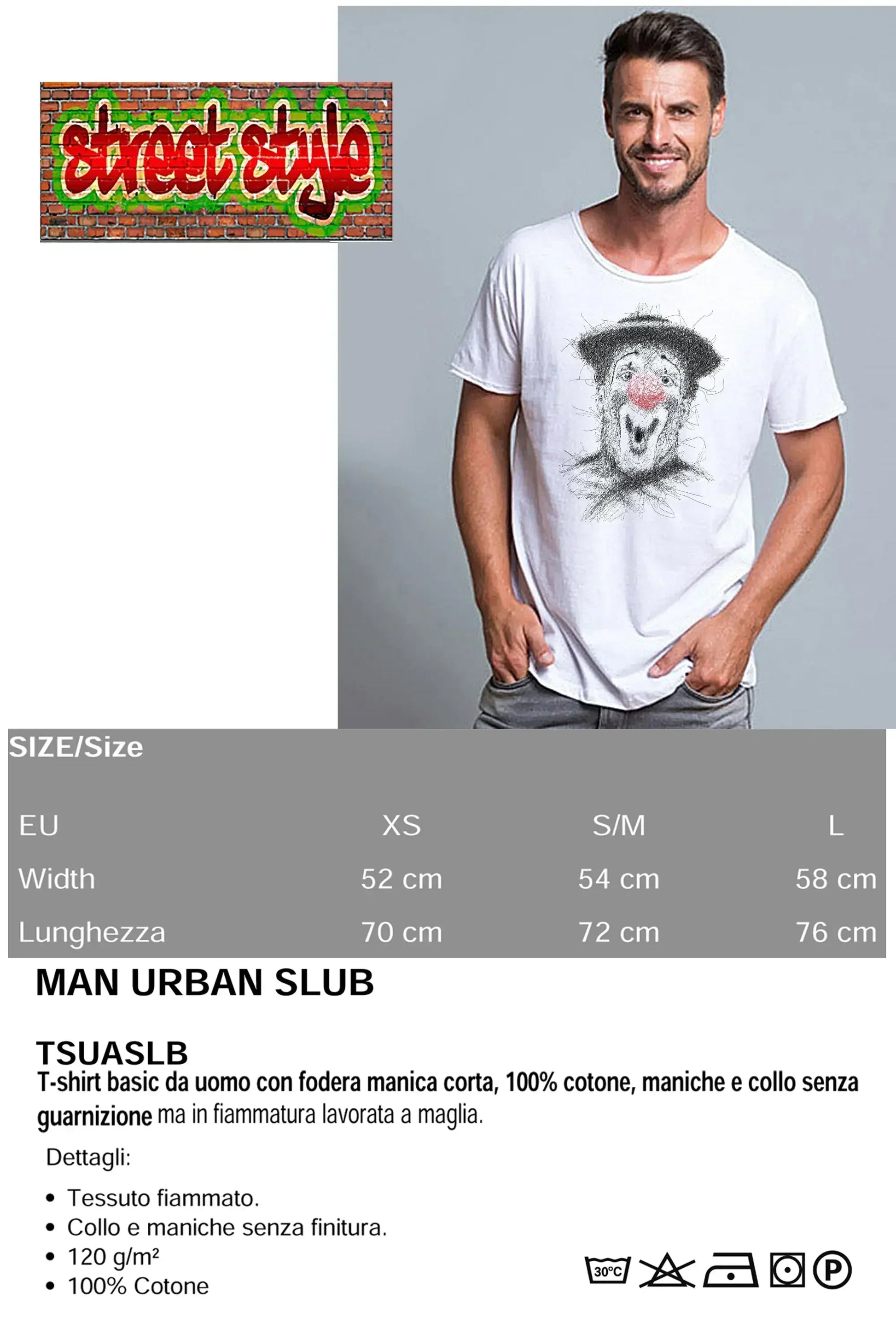 Clown Naso rosso Stilizzato Color 18-65 T-shirt Urban Slub Men Uomo 100% Cotone Fiammato JK - STREET STYLE