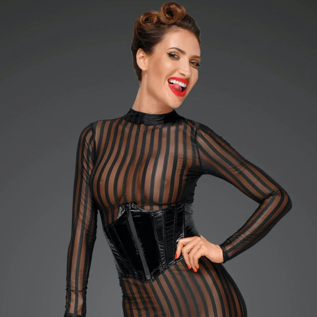 Sexy Latex Front Zip Open Cup Corset Noir Handmade Decadence - STREET STYLE