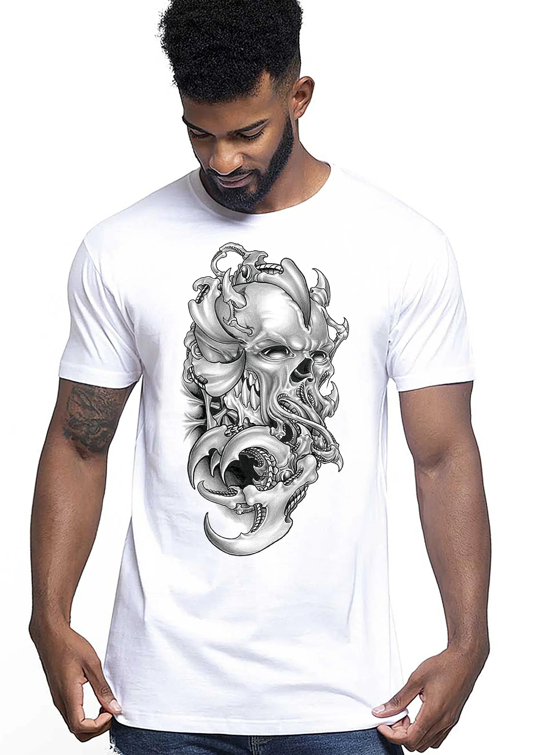 Cruss Skull Zombi Silizzato Tattoo 9013 T-shirt Urban Men Uomo 100% Cotone Pettinato JK - STREET STYLE
