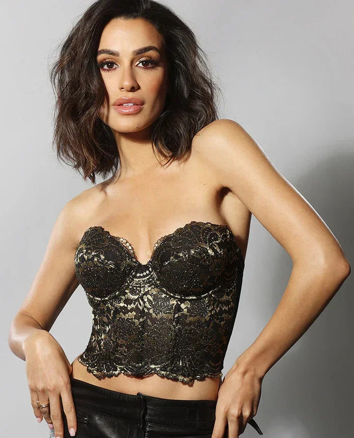 Lace Strapless Bustier Dominique Estrada Black - STREET STYLE