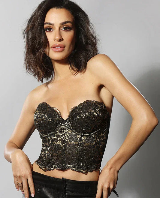 Lace Strapless Bustier Dominique Estrada Black - STREET STYLE