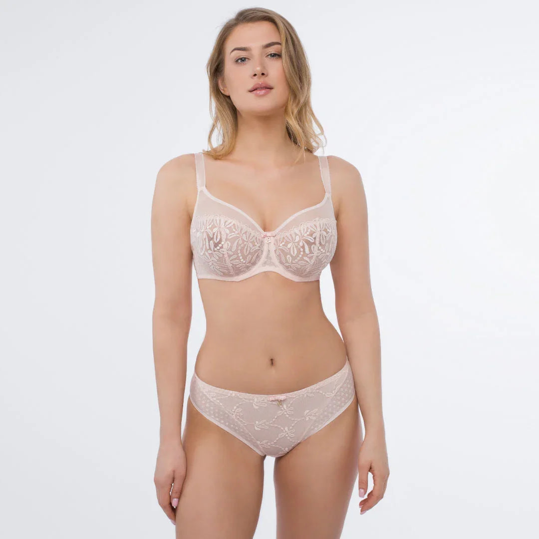 Sheer Mesh Embroidered Full Coverage Bra Donna - STREET STYLE