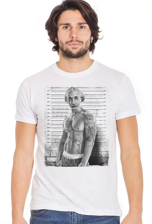 Einstein Tatuato Muscle Muscoloso Carcerato 2075-7 T-Shirt Urban Men Uomo 100% Cotone Fiammato BS - STREET STYLE