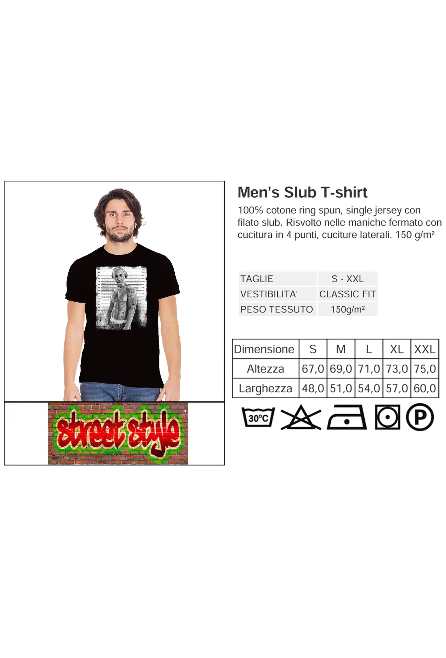 Einstein Tatuato Muscle Muscoloso Carcerato 2075-7 T-Shirt Urban Men Uomo 100% Cotone Fiammato BS - STREET STYLE