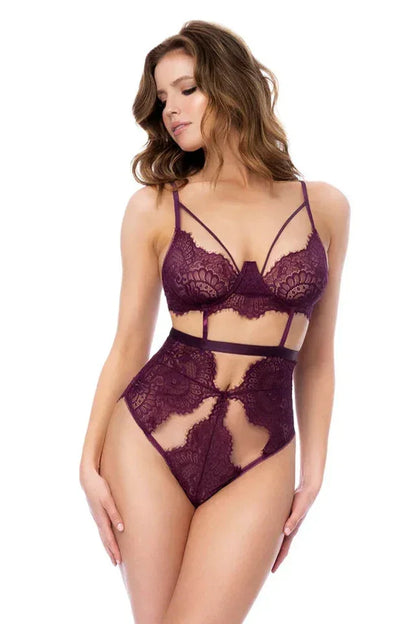 Eyelash Lace Cut Out Bodysuit Mapale Bella - STREET STYLE