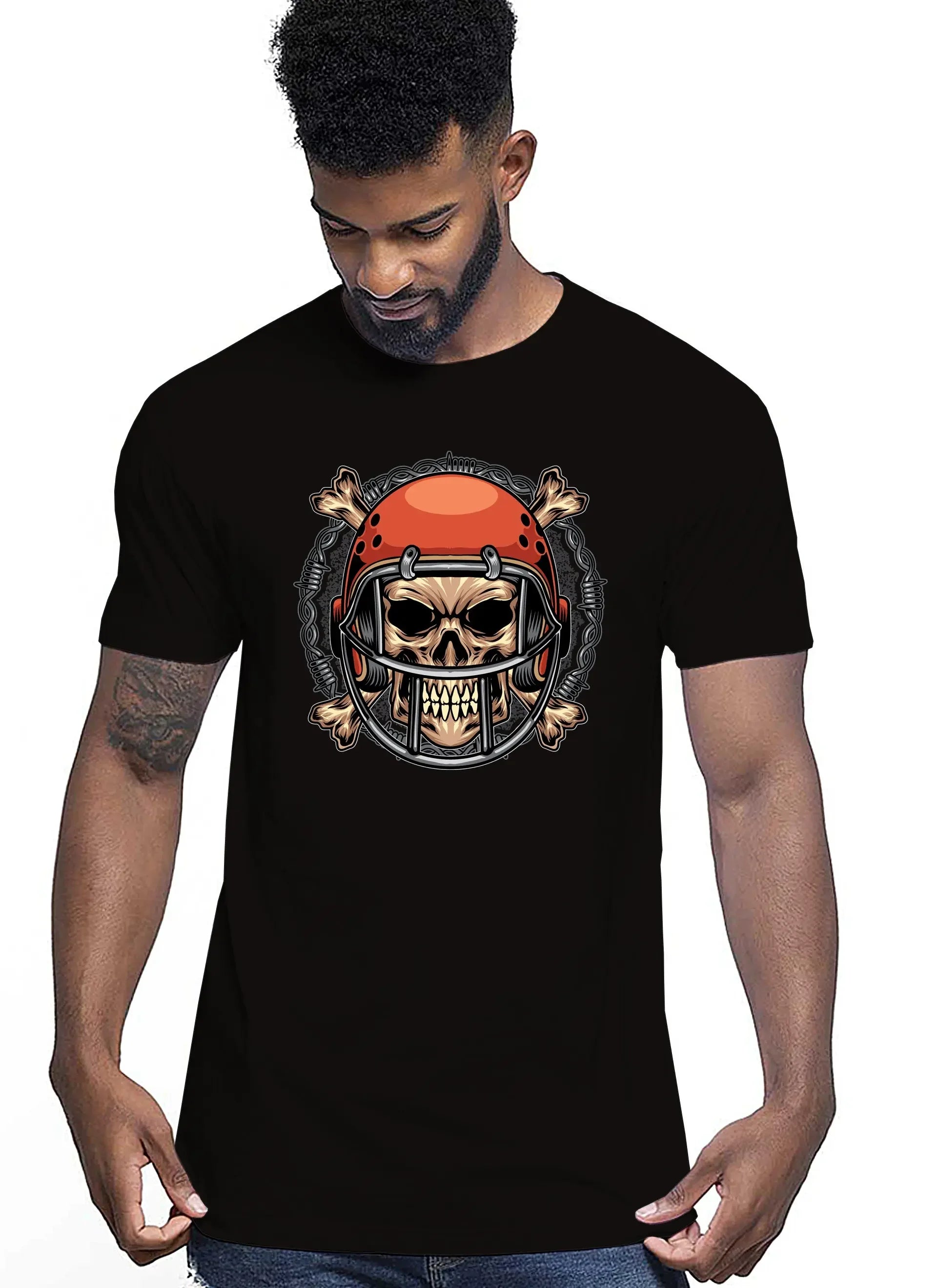 Football Skull Motor Tattoo 9041 T-shirt Urban Men Uomo 100% Cotone Pettinato JK - STREET STYLE