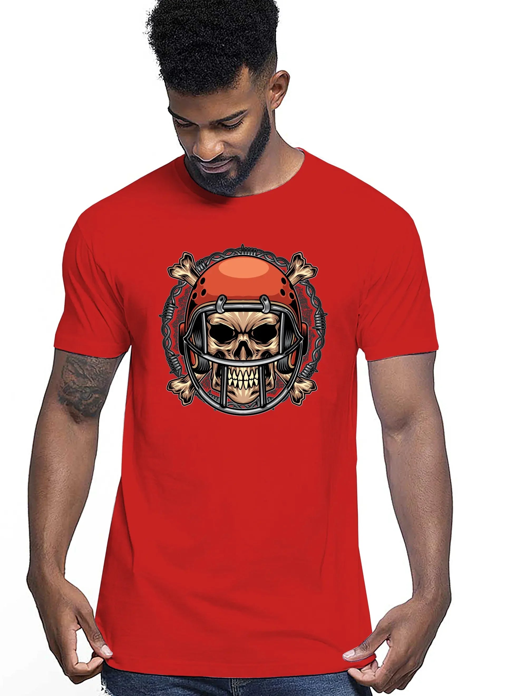 Football Skull Motor Tattoo 9041 T-shirt Urban Men Uomo 100% Cotone Pettinato JK - STREET STYLE