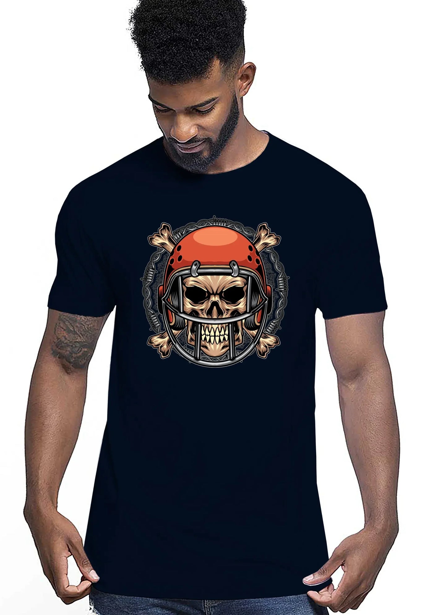 Football Skull Motor Tattoo 9041 T-shirt Urban Men Uomo 100% Cotone Pettinato JK - STREET STYLE