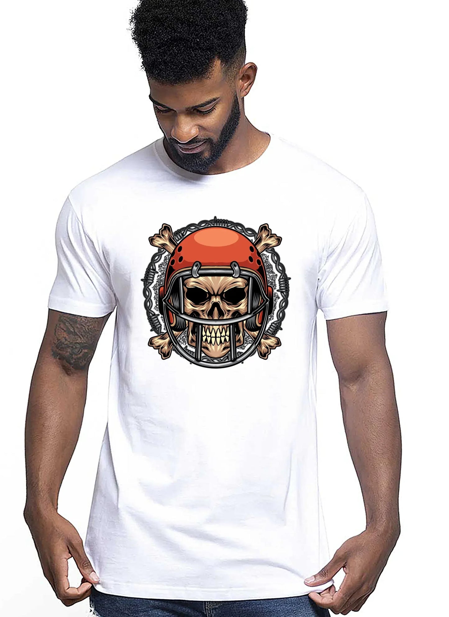 Football Skull Motor Tattoo 9041 T-shirt Urban Men Uomo 100% Cotone Pettinato JK - STREET STYLE