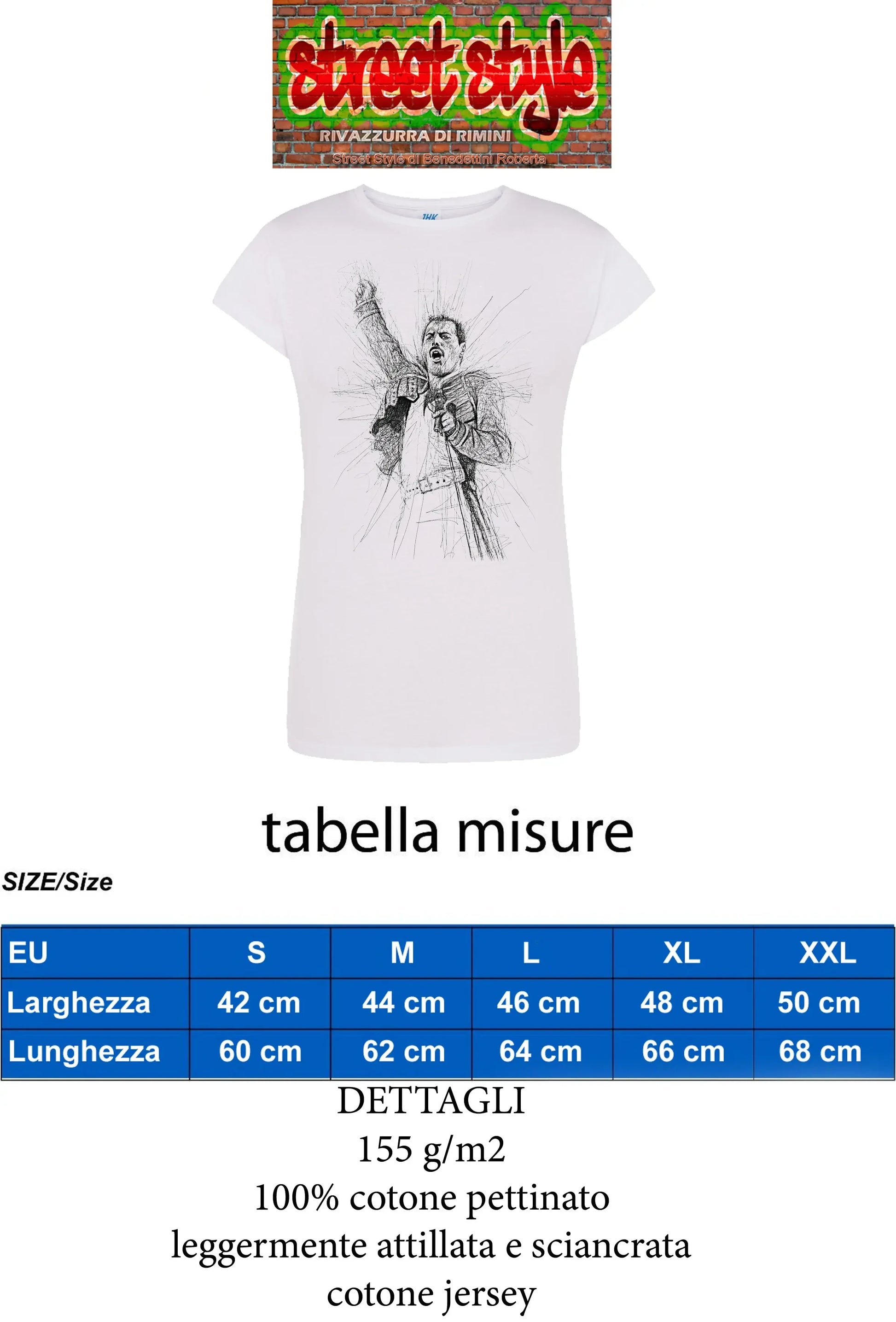 T-shirt streetwear bianca donna con illustrazione iconica, 100% cotone pettinato, Street Style Rimini