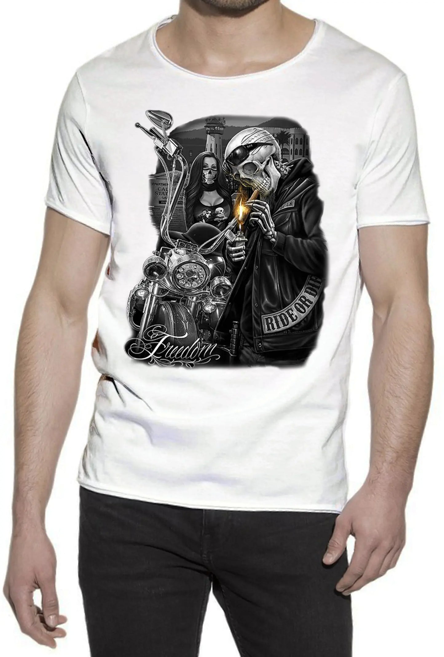 Freedom Tattoo Skull - T-shirt Uomo Cotone Fiammato - STREET STYLE