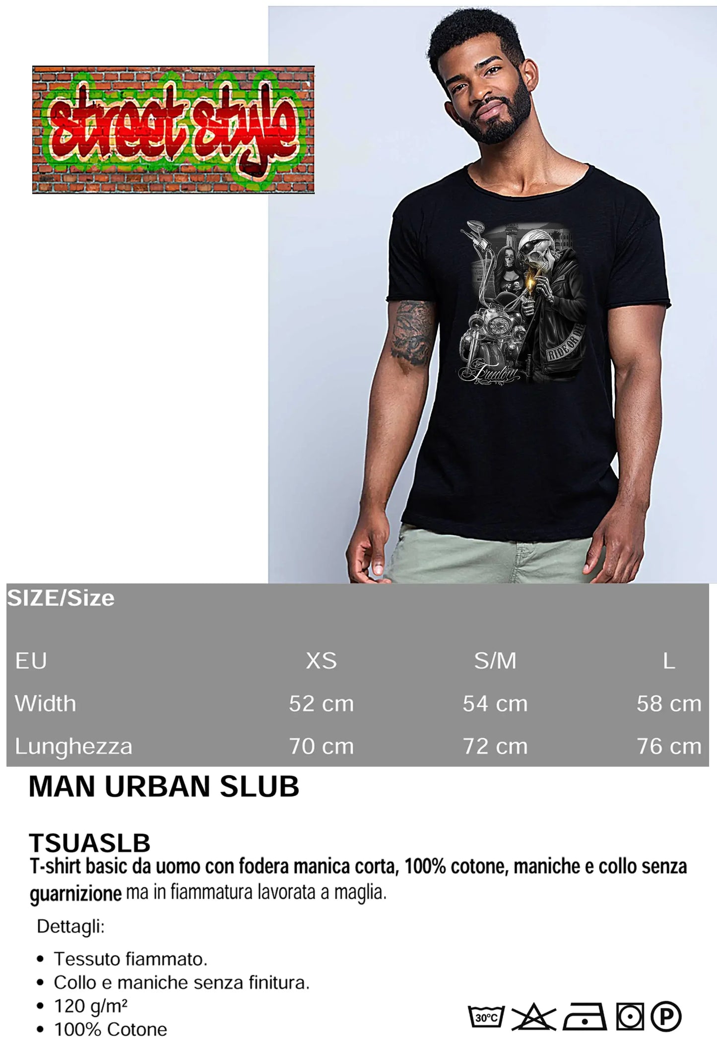 Freedom Tattoo Skull - T-shirt Uomo Cotone Fiammato - STREET STYLE