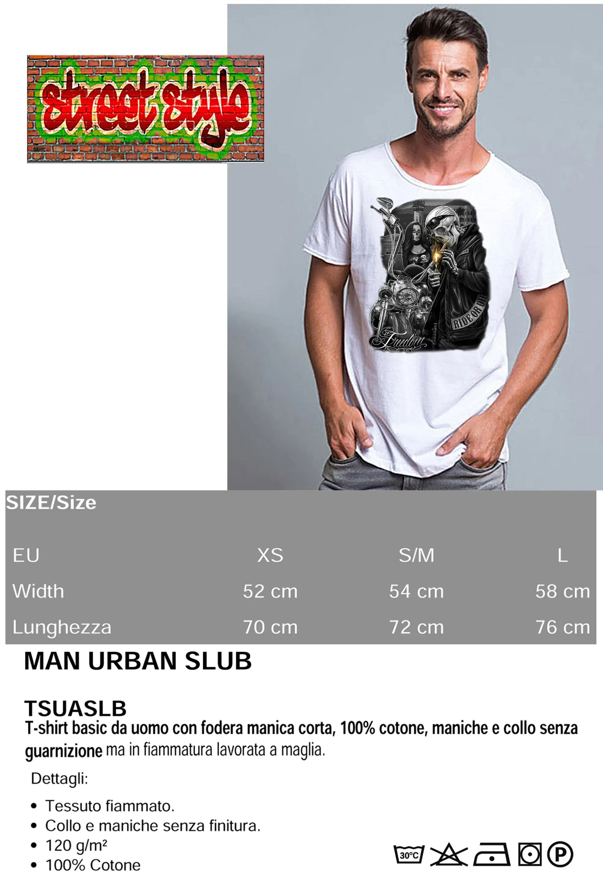 Freedom Tattoo Skull - T-shirt Uomo Cotone Fiammato - STREET STYLE