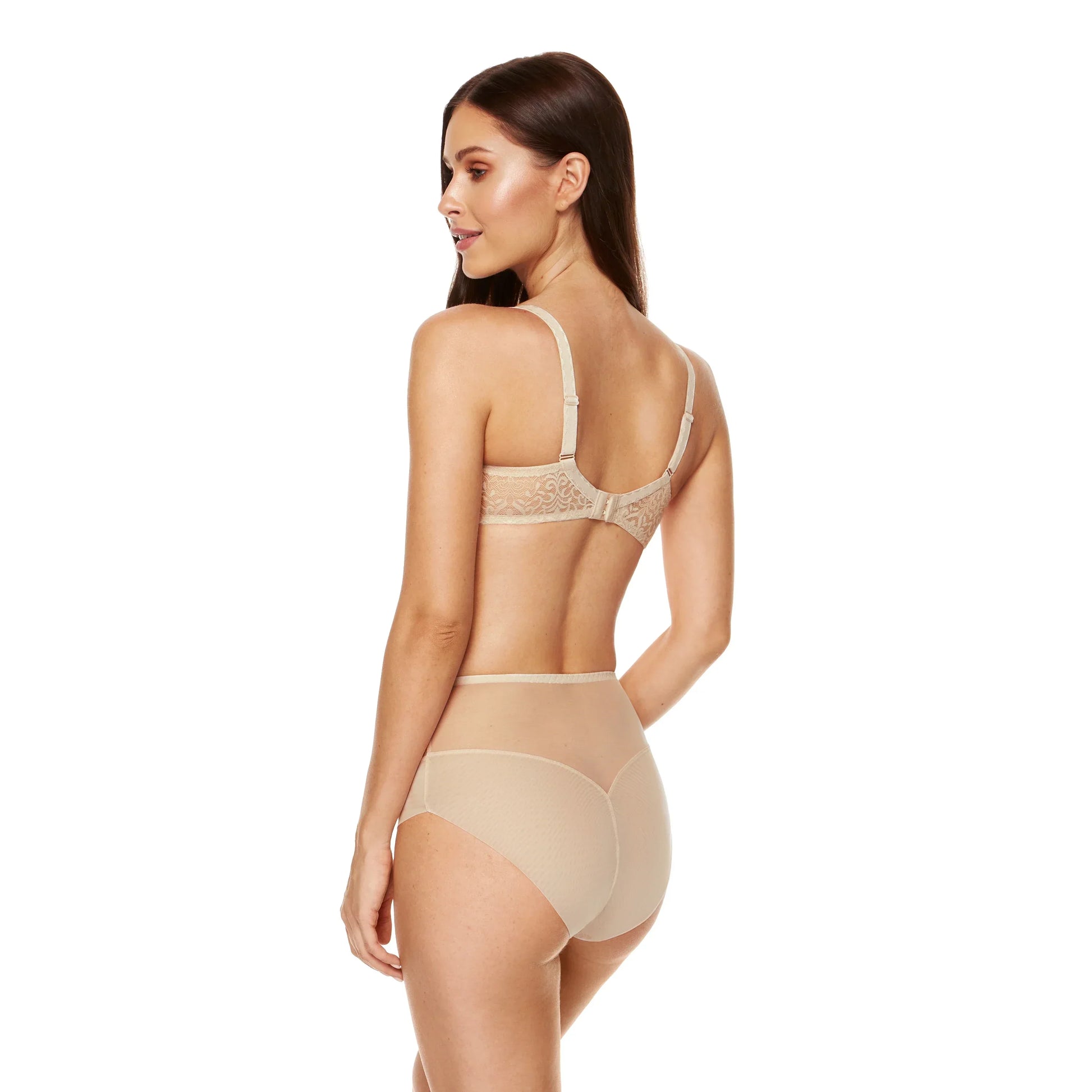 Lace High Waist Full Brief Panty Gorteks Gabi Beige - STREET STYLE