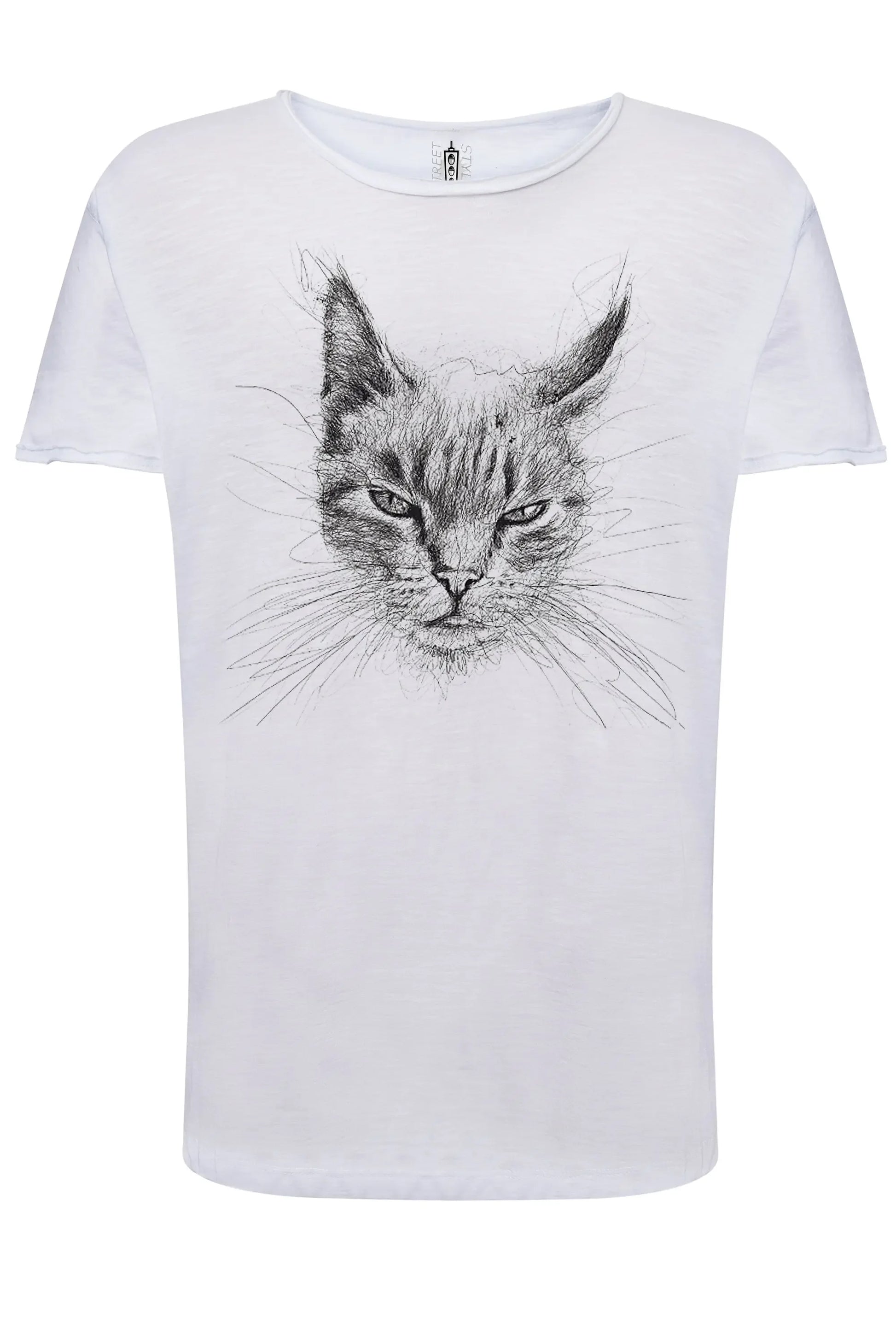 Gatto Stilizzato Color Cantante Soggetto 18-74 T-shirt Urban Slub Men Uomo 100% Cotone Fiammato JK - STREET STYLE