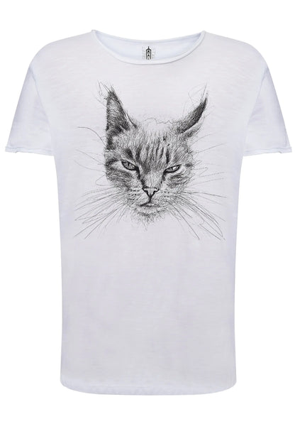 Gatto Stilizzato Color Cantante Soggetto 18-74 T-shirt Urban Slub Men Uomo 100% Cotone Fiammato JK - STREET STYLE