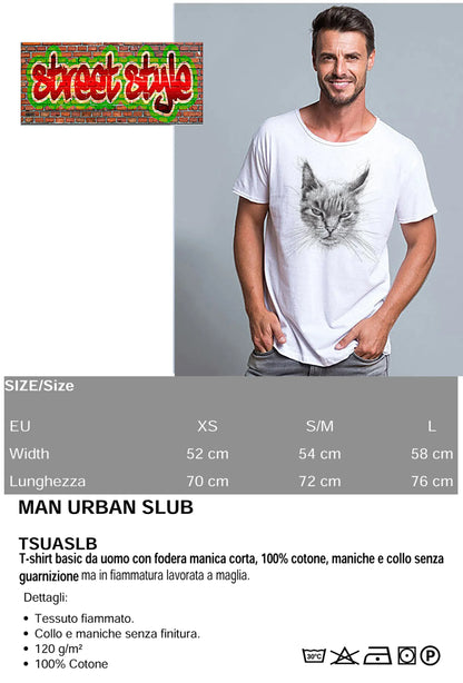 Gatto Stilizzato Color Cantante Soggetto 18-74 T-shirt Urban Slub Men Uomo 100% Cotone Fiammato JK - STREET STYLE