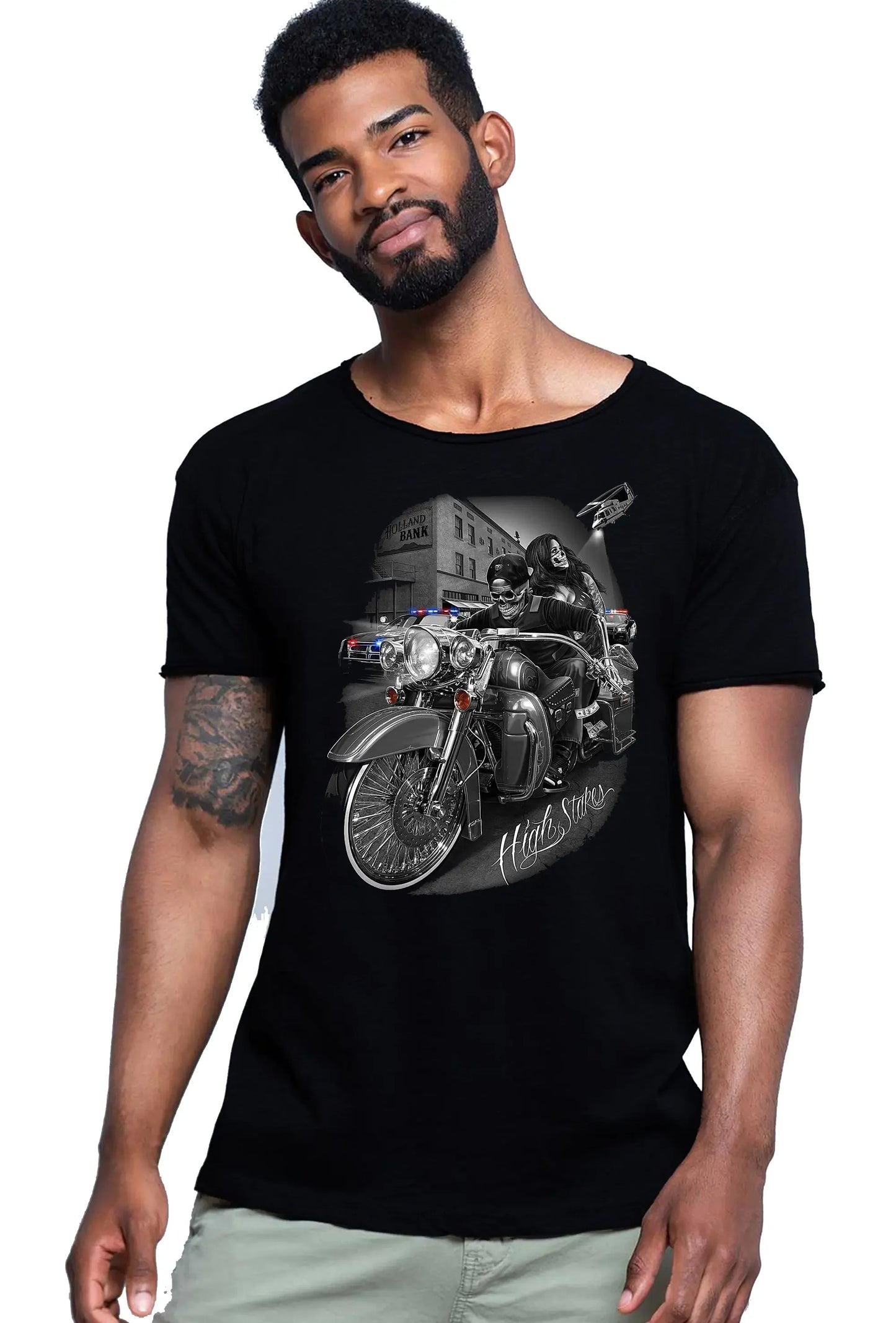 High Stares Tattoo Skull - T-shirt Uomo Cotone Fiammato - STREET STYLE