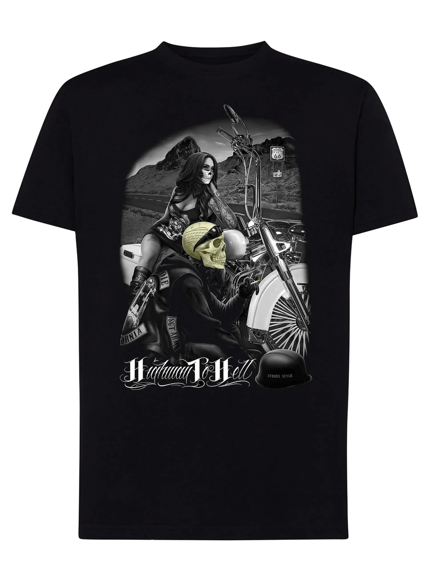 Highway To Hell Skull Motor Tattoo 9050-24 T-shirt Urban Men Uomo 100% Cotone Pettinato JK - STREET STYLE