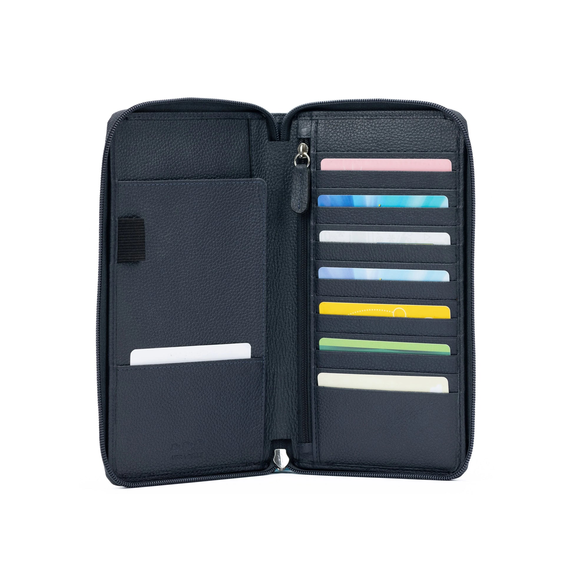 K0005DB | Travel document holder in genuine full grain leather, dollar grain - Blue color - Dimensions: 12.5 x 22 x 2 cm - Packaging: TNT bag - STREET STYLE