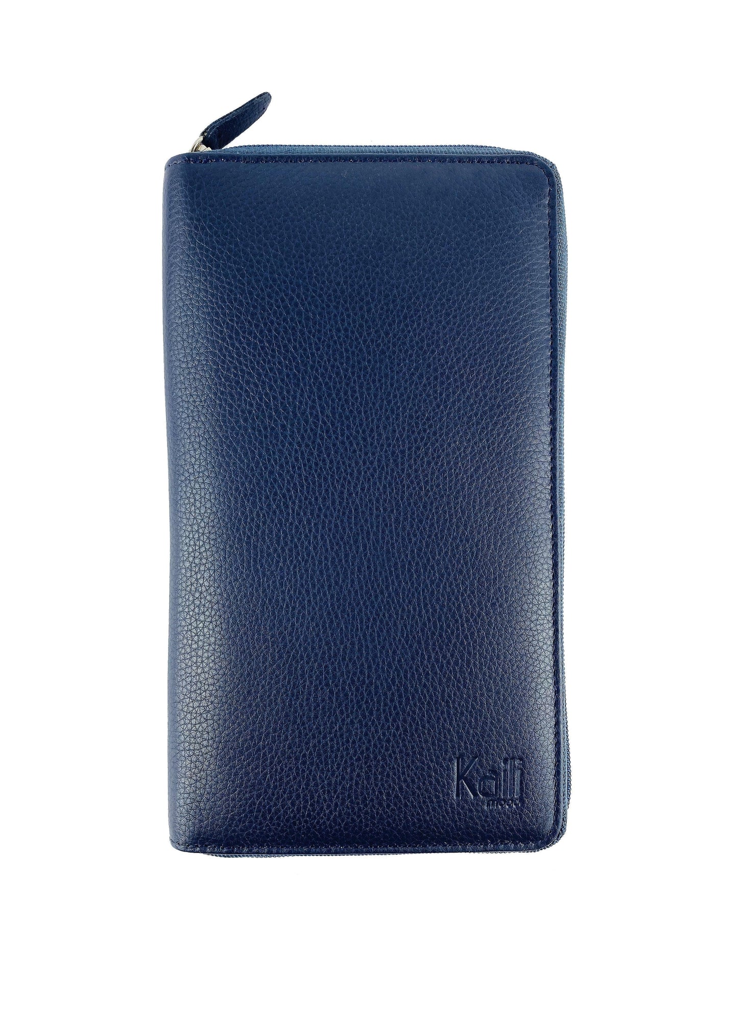 K0005DB | Travel document holder in genuine full grain leather, dollar grain - Blue color - Dimensions: 12.5 x 22 x 2 cm - Packaging: TNT bag - STREET STYLE