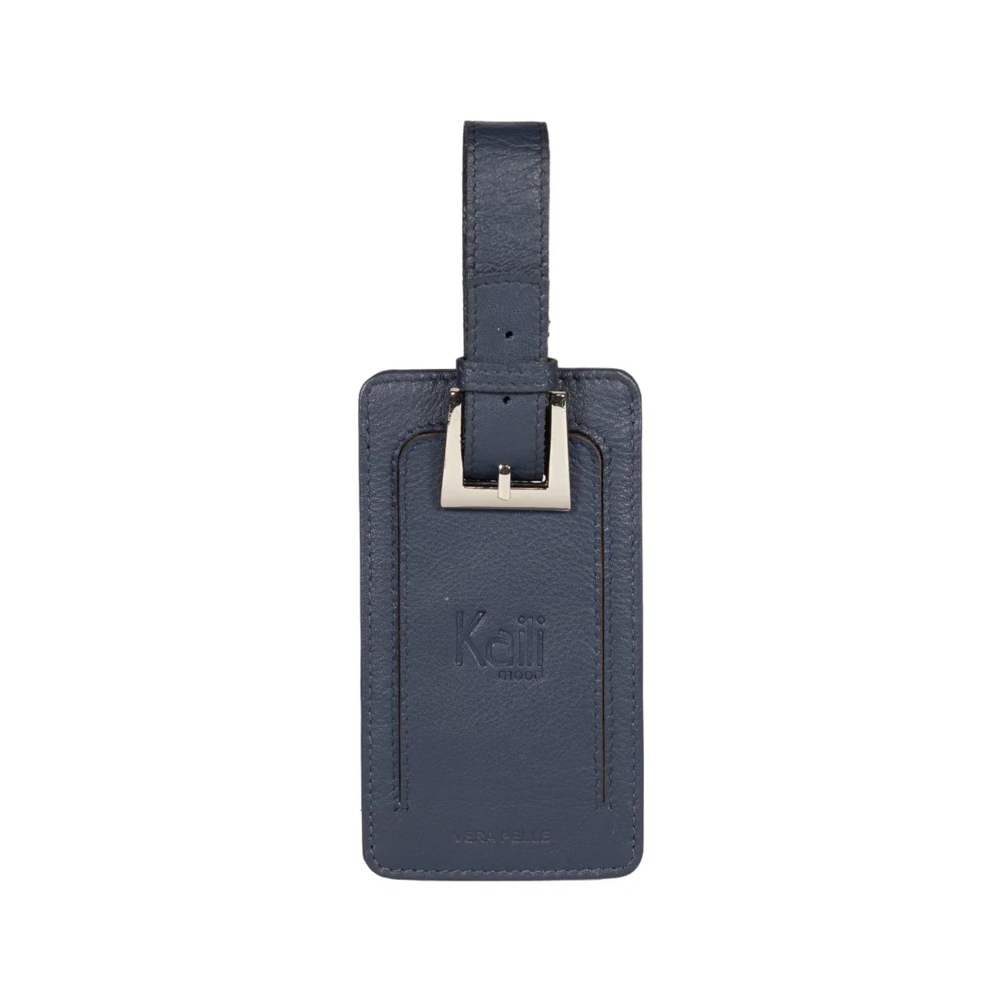 K0006DB | Luggage tag in genuine full grain leather with light grain. Blue colour. Adjustable strap. Dimensions: 12 x 6.5 x 1 cm - Packaging: Rigid bottom/lid gift box - STREET STYLE