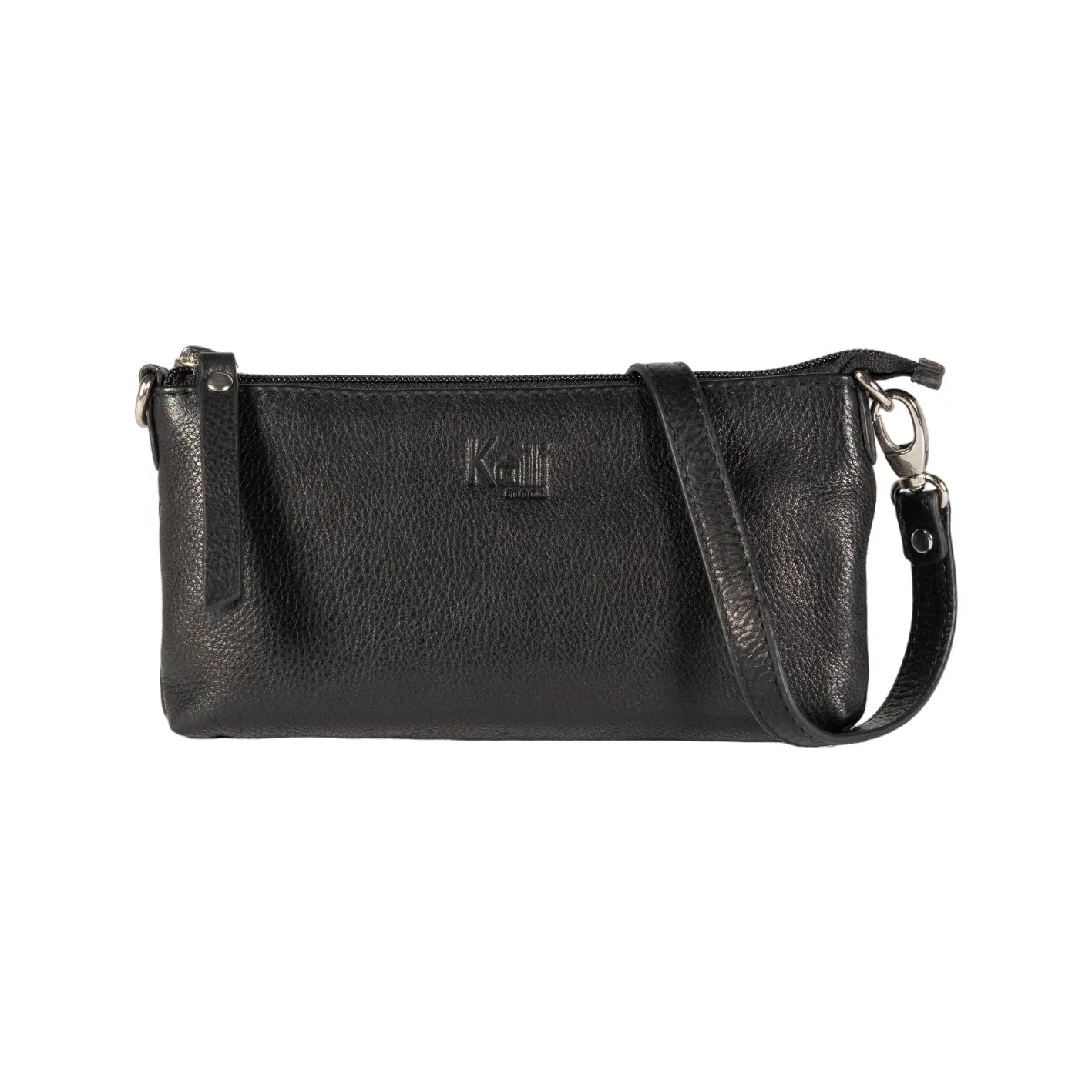 K0013AB | Women's shoulder bag in genuine full-grain leather, with light grain. Removable shoulder strap. Polished Nickel Accessories. Black colour. Dimensions: 20 x 10.5 x 2 cm. Packaging: TNT bag - STREET STYLE