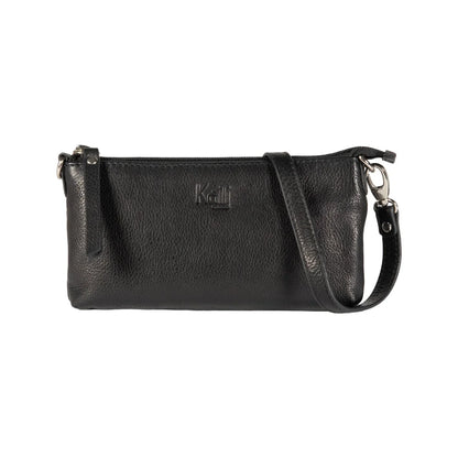 K0013AB | Women's shoulder bag in genuine full-grain leather, with light grain. Removable shoulder strap. Polished Nickel Accessories. Black colour. Dimensions: 20 x 10.5 x 2 cm. Packaging: TNT bag - STREET STYLE