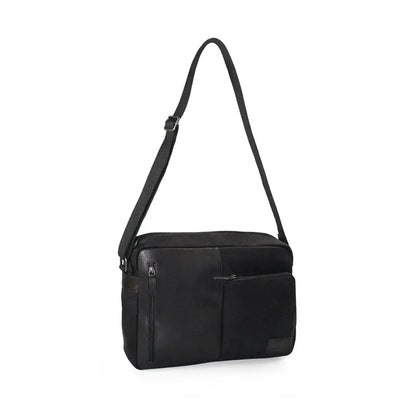 K0022AB | Messenger in Canvas/Genuine Leather, full grain, flywheel - Black colour. Antique Nickel accessories, Top zip closure. Dimensions: 35 x 26 x 10 cm. Packaging: TNT bag - STREET STYLE