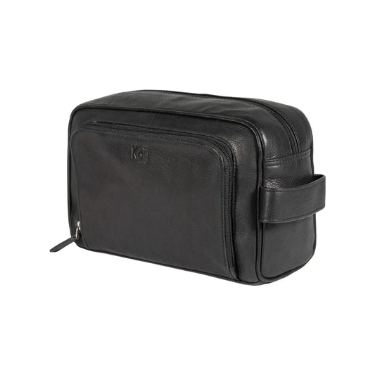 K0025AB | Beauty case with side handle in genuine full grain leather with light grain - Black colour. Zip closure, Dimensions: 25 x 16 x 12 cm. Packaging: TNT bag - STREET STYLE