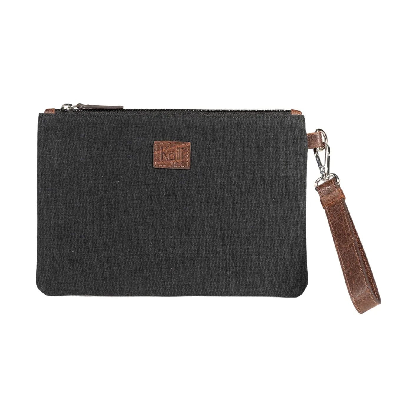 K0027AB | Wrist Bag in Canvas/Genuine Volanata Full Grain Leather - Black/Dark Brown Color - Polished Nickel Accessories. Dimensions: 25.5 x 17.5 x 1 cm - Packaging: TNT bag - STREET STYLE
