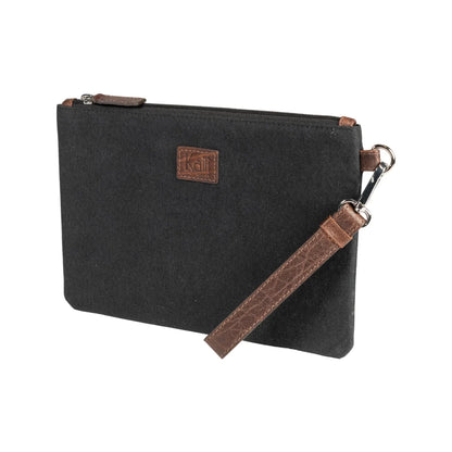 K0027AB | Wrist Bag in Canvas/Genuine Volanata Full Grain Leather - Black/Dark Brown Color - Polished Nickel Accessories. Dimensions: 25.5 x 17.5 x 1 cm - Packaging: TNT bag - STREET STYLE