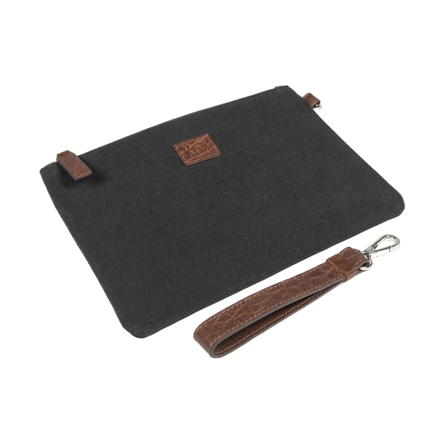 K0027AB | Wrist Bag in Canvas/Genuine Volanata Full Grain Leather - Black/Dark Brown Color - Polished Nickel Accessories. Dimensions: 25.5 x 17.5 x 1 cm - Packaging: TNT bag - STREET STYLE