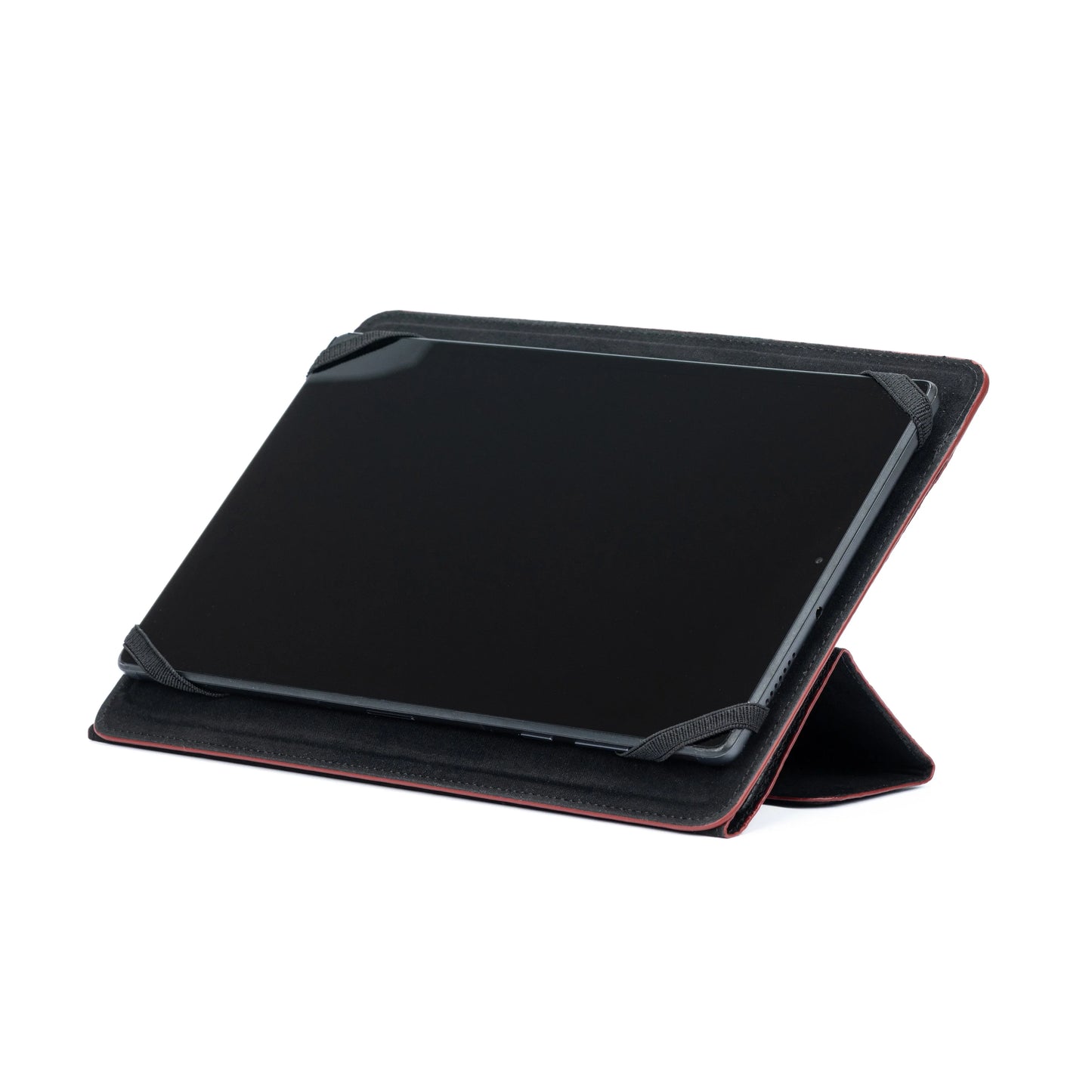 K0033AB | Genuine Leather Tablet Case, full grain, dollar grain. Col.Black with red edges. Contrasting tab closure. Dimensions: 19.5 x 25.2 x 1 cm. Packaging: TNT bag - STREET STYLE
