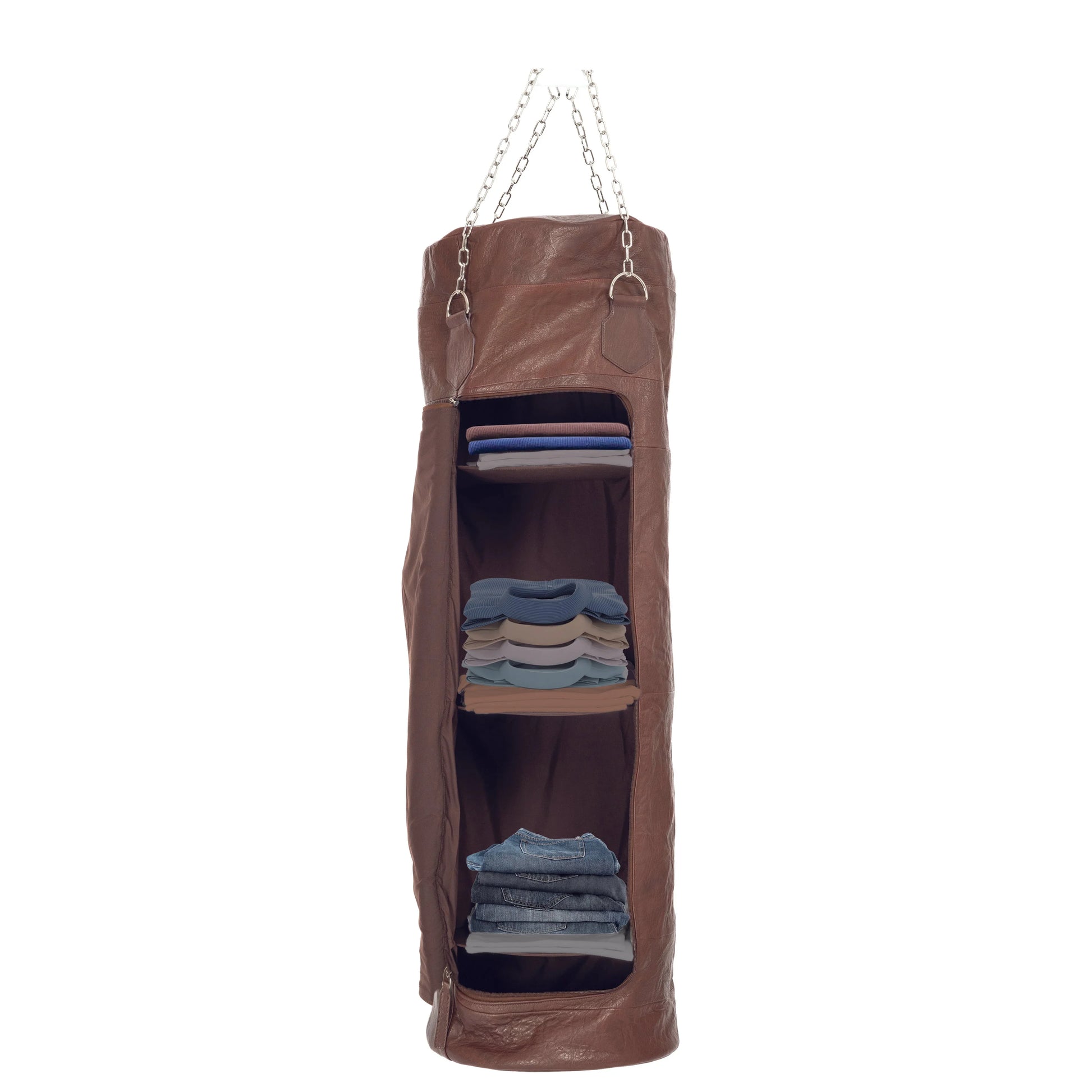 K0036BB | Punching Bag Container in Genuine Leather, Full Grain, Volante - Dark Brown Color - Accessories Polished Nickel. Dimensions: 35 x 35 x 120 cm - Packaging: TNT bag - STREET STYLE