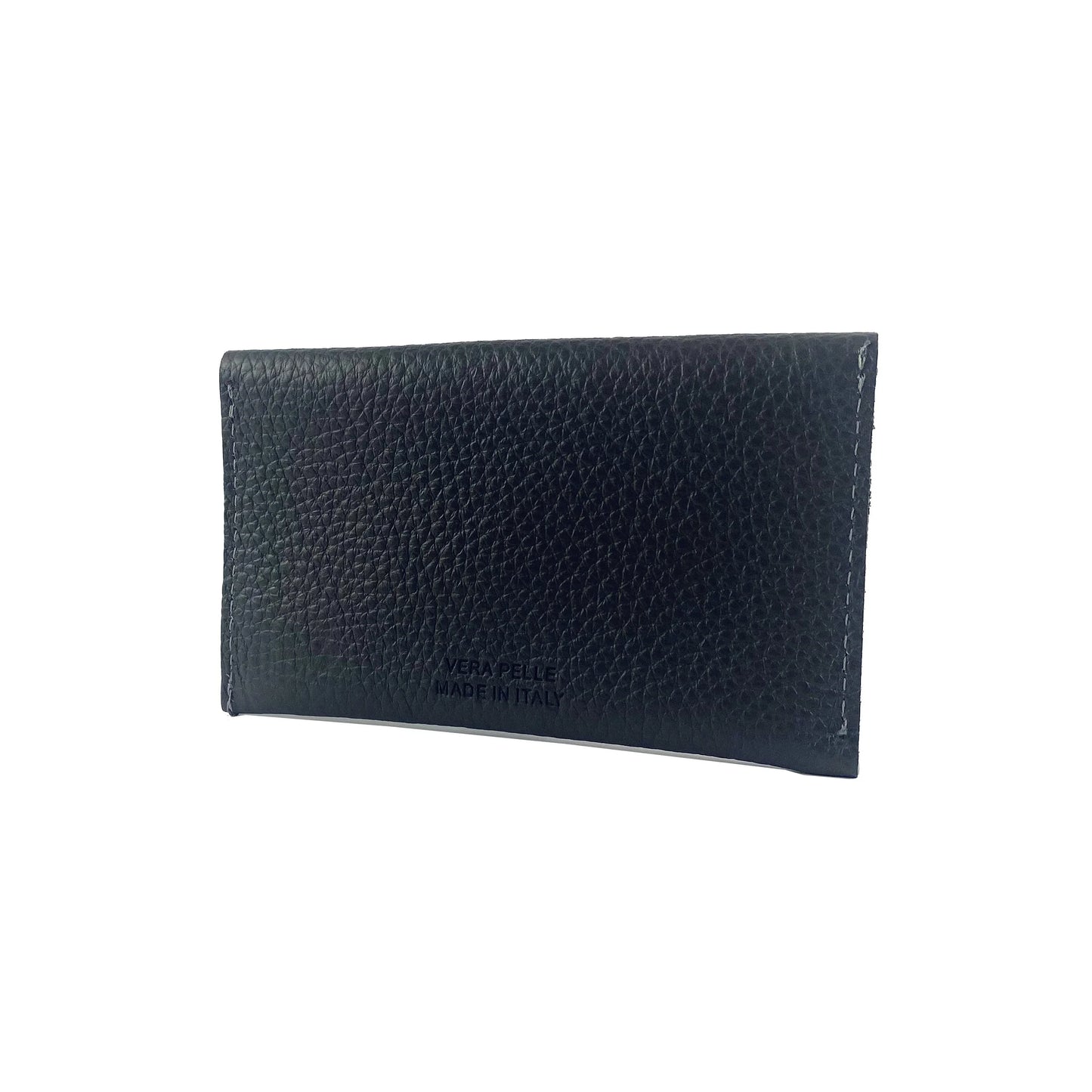 K0040AB | Sachet with flap Made in Italy in genuine full grain leather, dollar grain - Black color - Dimensions: 13 x 8 x 0.5 cm - Packaging: Rigid bottom/lid gift box - STREET STYLE