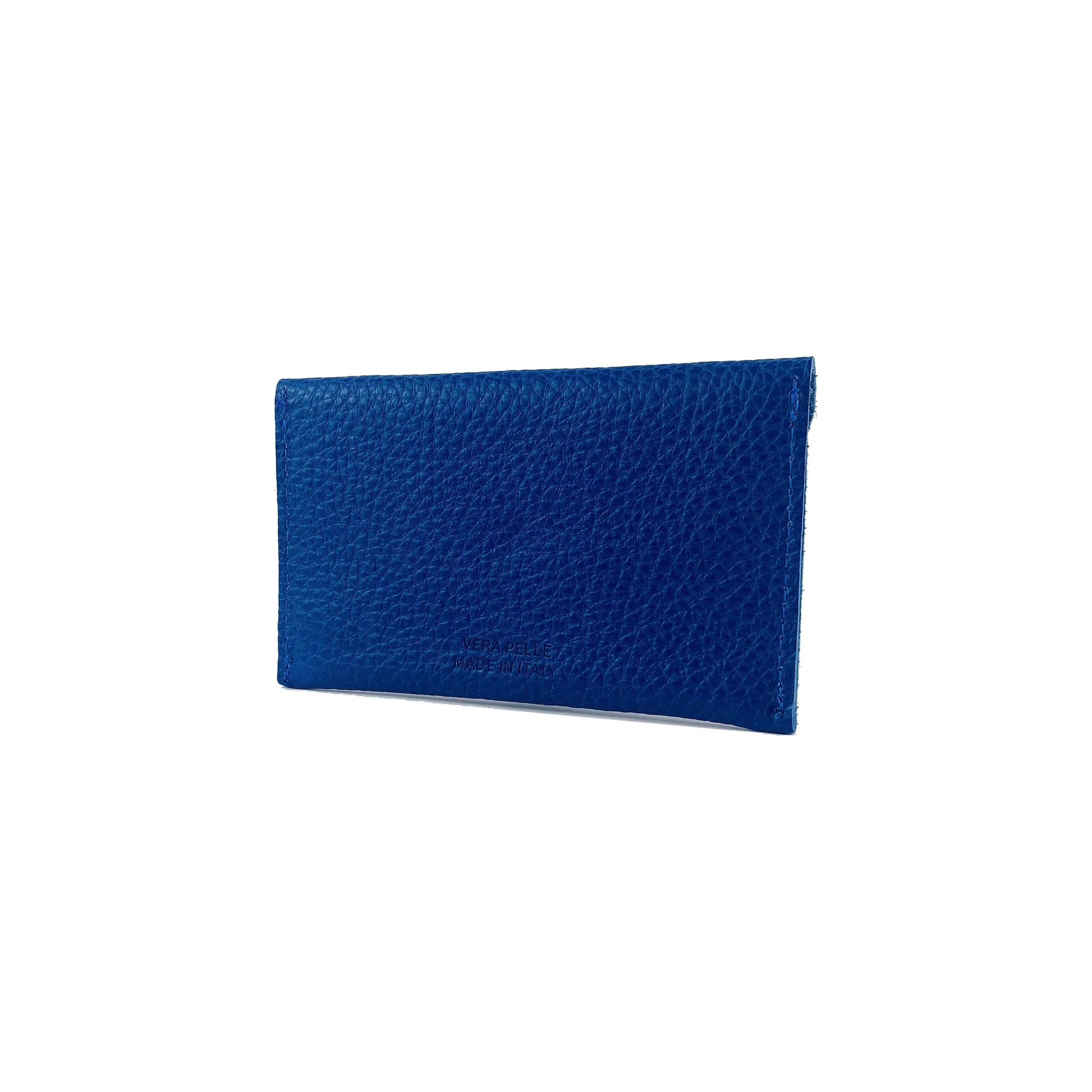 K0040DB | Sachet with flap Made in Italy in genuine full grain leather, dollar grain - Blue color - Dimensions: 13 x 8 x 0.5 cm - Packaging: Rigid bottom/lid gift box - STREET STYLE