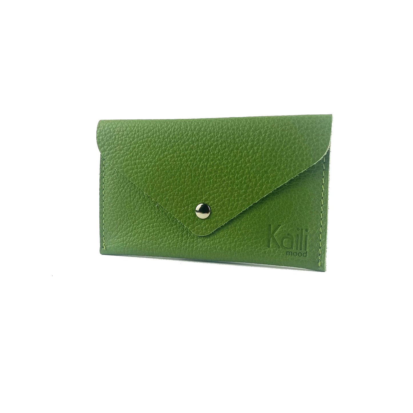 K0040EB | Sachet with flap Made in Italy in genuine full grain leather, dollar grain - Green color - Dimensions: 13 x 8 x 0.5 cm - Packaging: Rigid bottom/lid gift box - STREET STYLE
