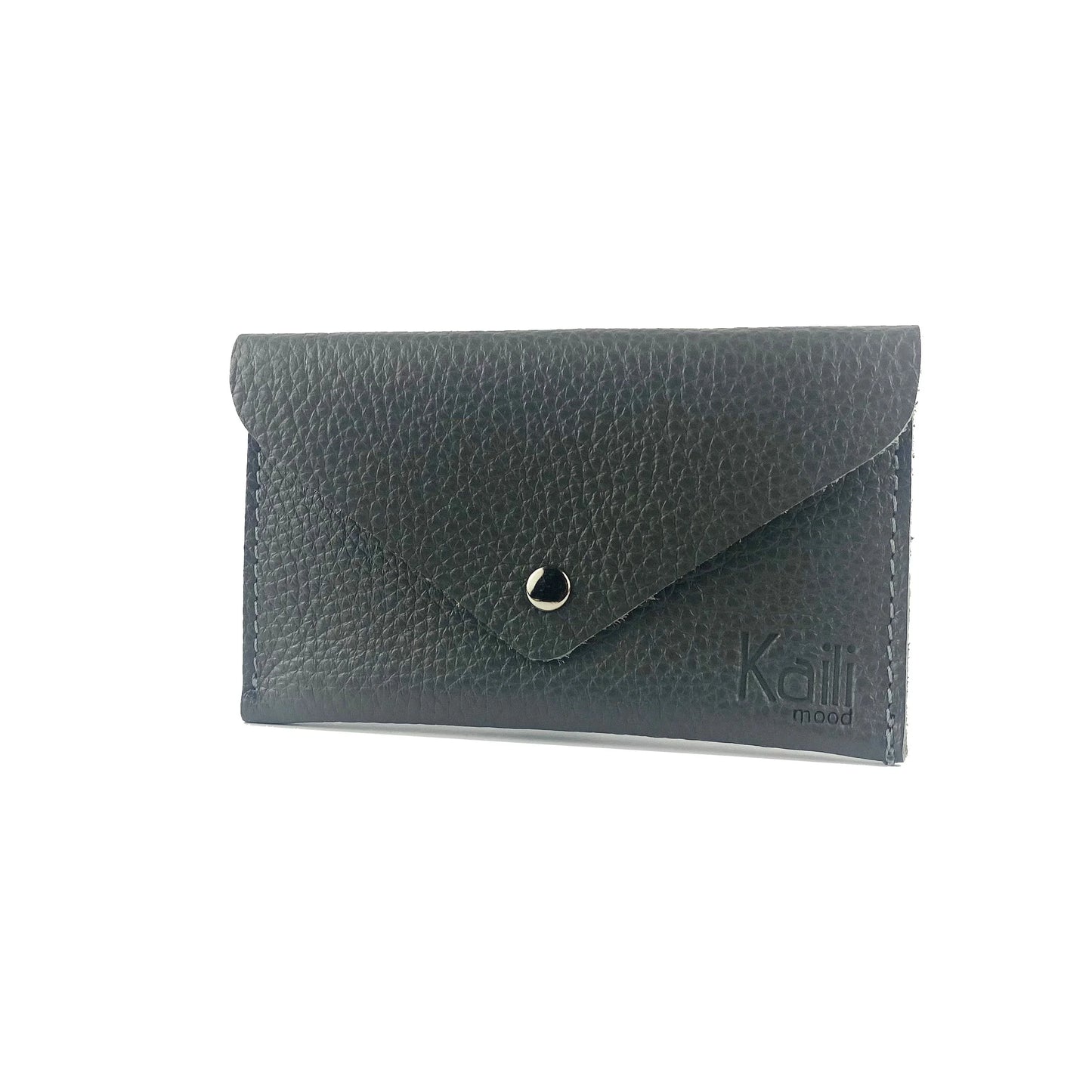K0040FB | Sachet with flap Made in Italy in genuine full grain leather, dollar grain - Gray color - Dimensions: 13 x 8 x 0.5 cm - Packaging: Rigid bottom/lid gift box - STREET STYLE