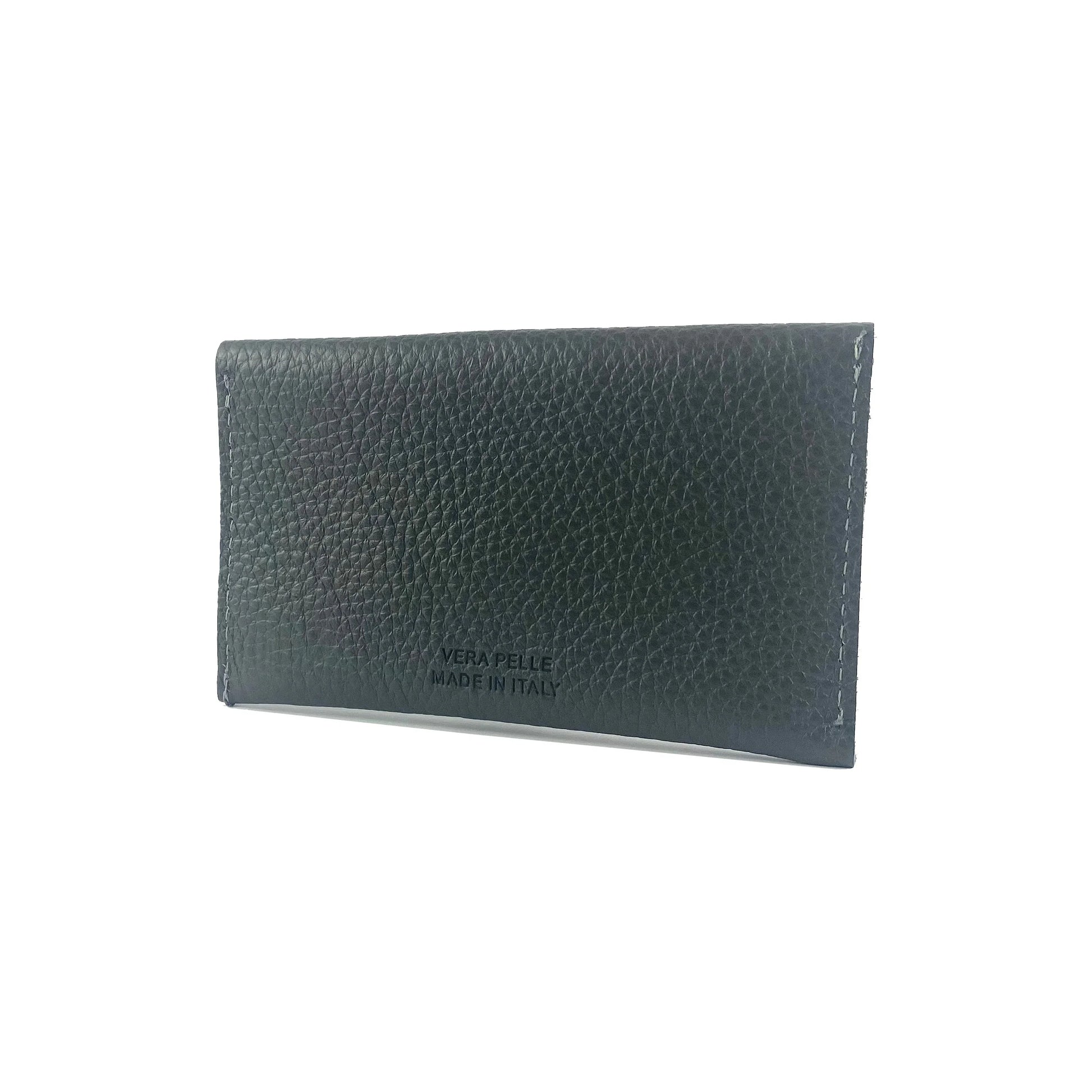 K0040FB | Sachet with flap Made in Italy in genuine full grain leather, dollar grain - Gray color - Dimensions: 13 x 8 x 0.5 cm - Packaging: Rigid bottom/lid gift box - STREET STYLE