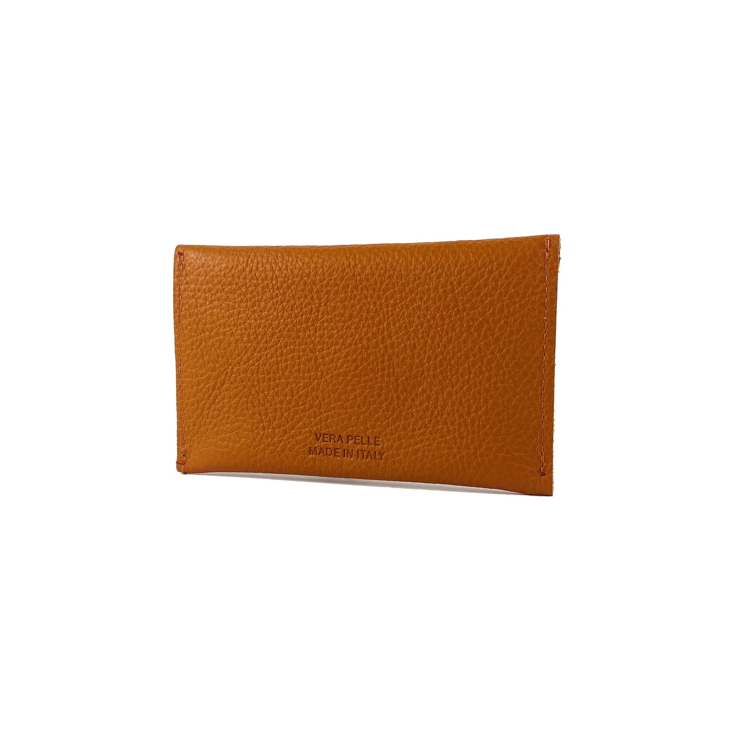 K0040LB | Sachet with flap Made in Italy in genuine full-grain leather, dollar grain - Orange color - Dimensions: 13 x 8 x 0.5 cm - Packaging: Rigid bottom/lid gift box - STREET STYLE