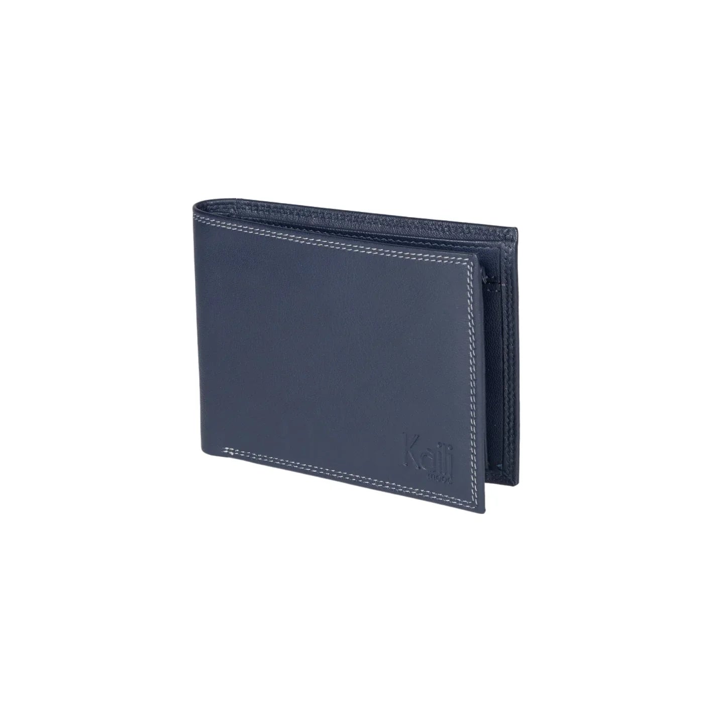 K10203DB | Men's wallet in genuine full grain leather, with light grain. Blue colour. Coin pocket. Dimensions when closed: 12.5 x 9.3 x 1 cm. Packaging: Rigid bottom/lid gift box - STREET STYLE