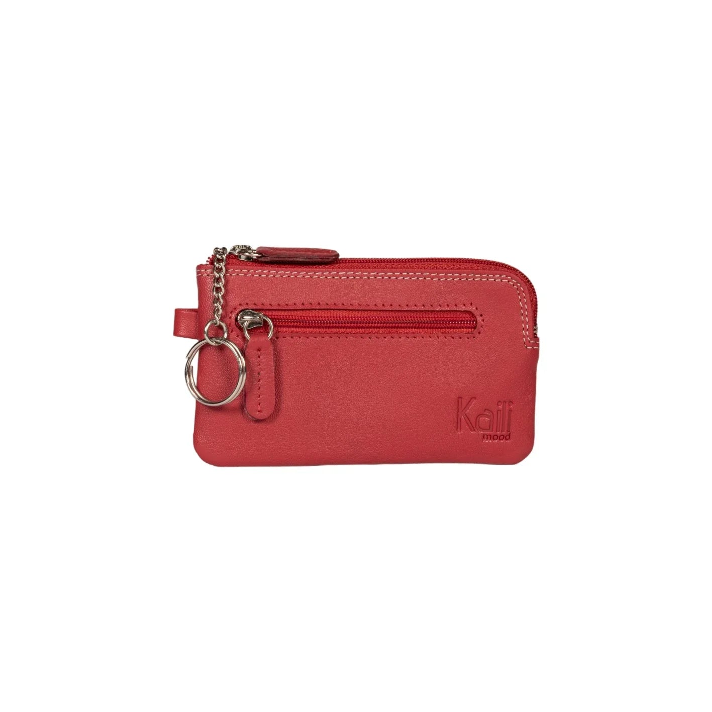 K10218VB | Keyring/Coin Purse in Genuine Leather Col.Red. Zipper Accessories Polished nickel. Dimensions: 12 x 7 x 0.5 cm. Packaging: Rigid bottom/lid gift box - STREET STYLE