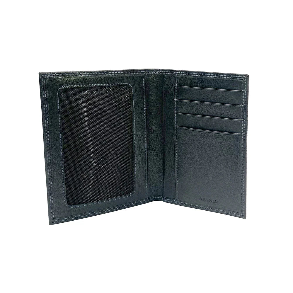 K10122AB | Document + Passport Holder in Genuine Full Grain Leather, dollar/smooth grain. Black colour. Dimensions when closed: 10 x 14 x 1 cm - Packaging: Rigid bottom/lid gift box - STREET STYLE