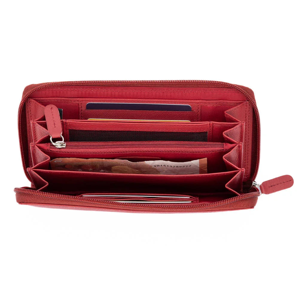 K10238VB | Women's wallet in genuine full-grain leather, with light grain. Red. Dimensions when closed: 18.5 x 10 x 2.5 cm. Packaging: Rigid bottom/lid gift box - STREET STYLE