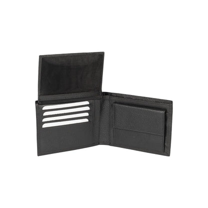 K10304AB | Men's wallet in genuine full grain leather, dollar grain. Black colour. Coin pocket. Dimensions when closed: 12.5 x 9.3 x 1 cm. Packaging: Rigid bottom/lid gift box - STREET STYLE