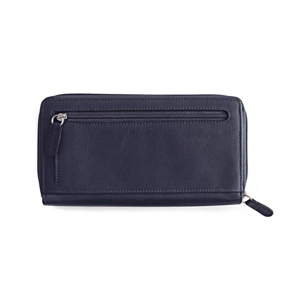 K10438DB | Women's wallet in genuine smooth leather, full grain. Blue colour. Allover hot stamping. Dimensions when closed: 18.5 x 10 x 2.5 cm. Packaging: Rigid bottom/lid gift box - STREET STYLE