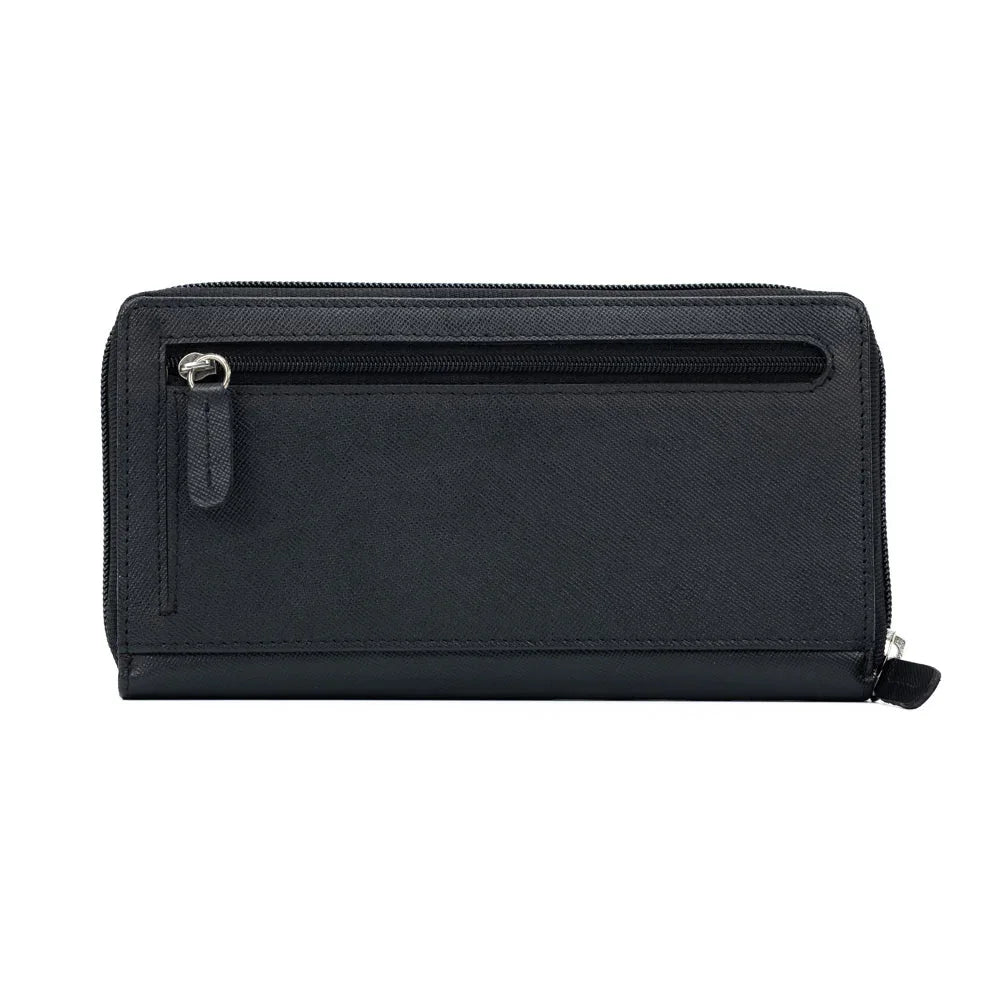 K10838AB | Portafogli Donna in Saffiano Vera Pelle. Colore Nero. 6 slot per carte di credito. Dimensioni da chiuso: cm 18,5 x 10 x 2,5. Confezione: Gift Box rigido fondo/coperchio - STREET STYLE