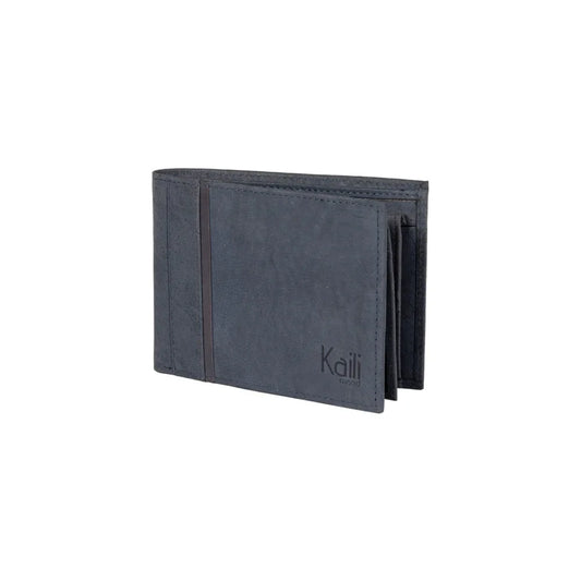 K12220DF | Men's Wallet in Genuine Full Grain Leather, Naked. Blue Color. RFID Protection. Closed Dimensions: 11.5 x 8.3 x 2 cm. Packaging: Gift box bottom/lid - STREET STYLE
